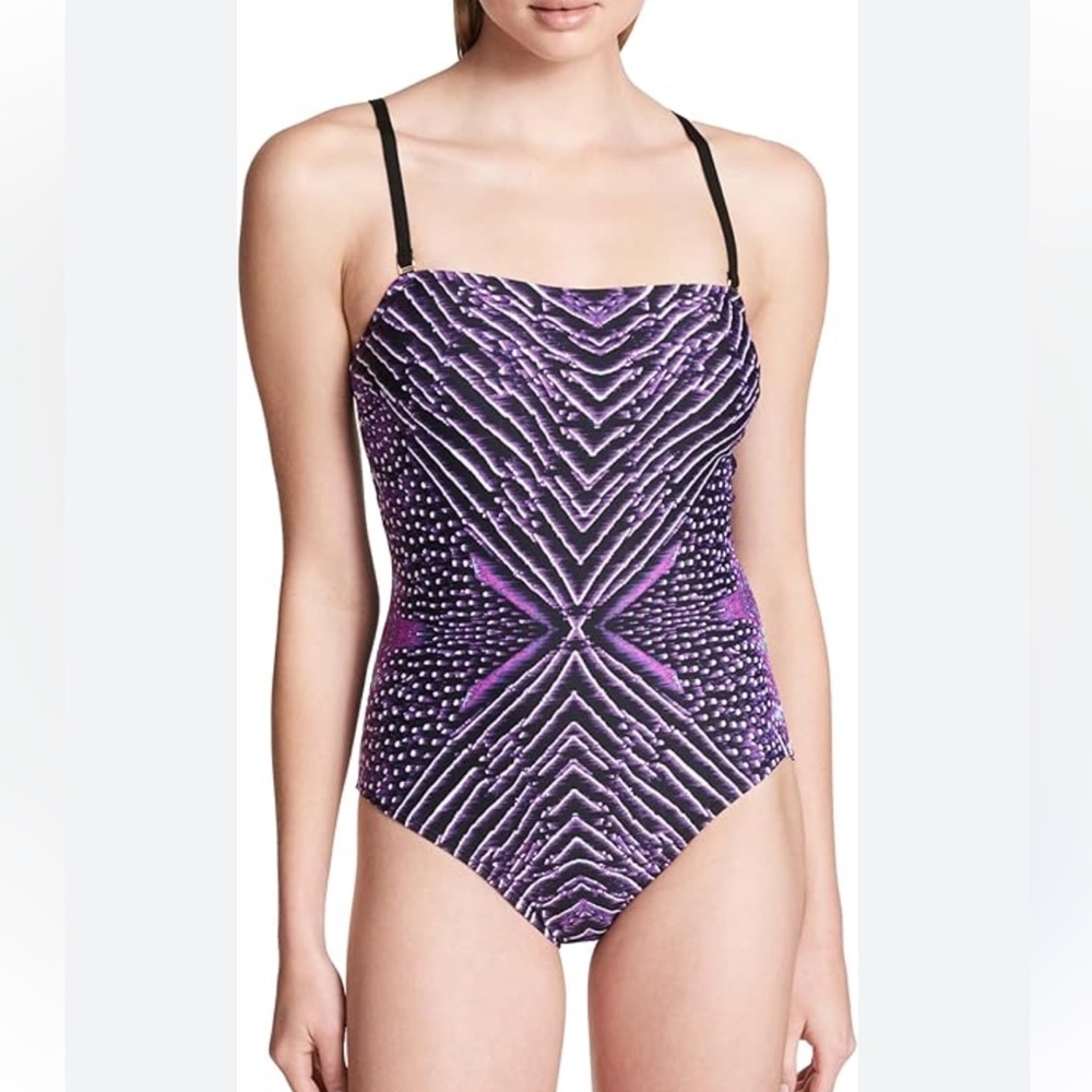 Calvin Klein Classic Bandeau One Piece with Tummy Control Artemis Purple 10 NWT